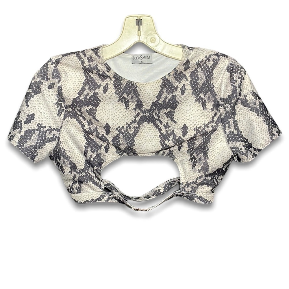 ICON SWIM Snakeskin crew neck swim top in women’s size Medium